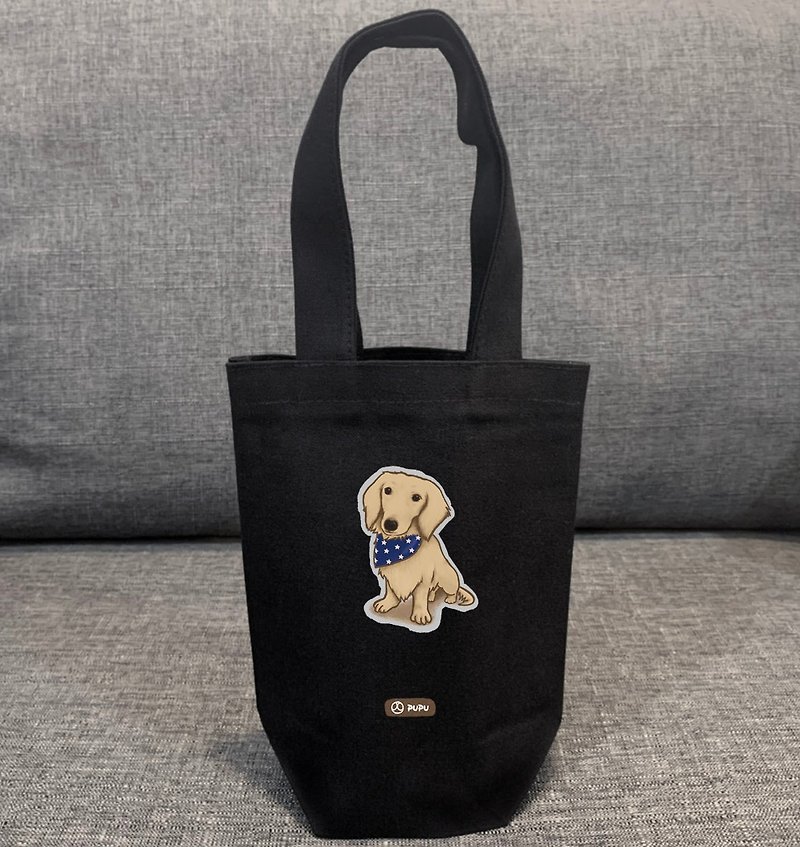 Dachshund-sitting posture---cotton and linen made in Taiwan-Wenchuang Shiba Inu-environmental protection-beverage bag-Fly Planet - กระเป๋าถือ - ผ้าฝ้าย/ผ้าลินิน ขาว