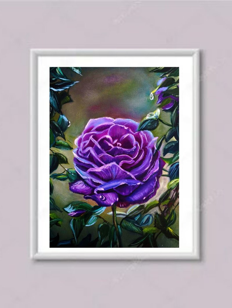 Oil Painting Rose Flower Lilac flowers Art Painting Bright Painting 20x30 cm - ตกแต่งผนัง - โลหะ หลากหลายสี