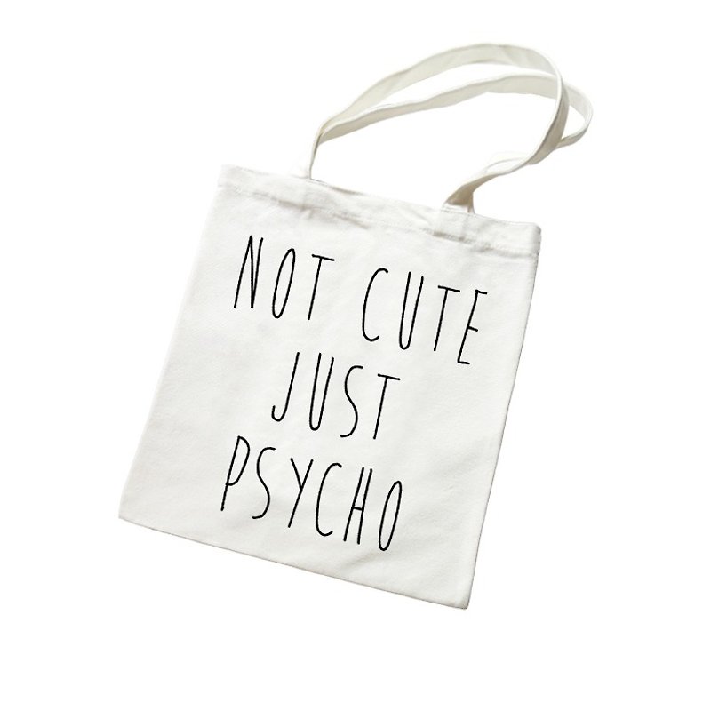 NOT CUTE JUST PSYCHO Wenqing Canvas Bag Literary Environmental Shopping Bag One-shoulder Tote Bag-Beige - Messenger Bags & Sling Bags - Cotton & Hemp White