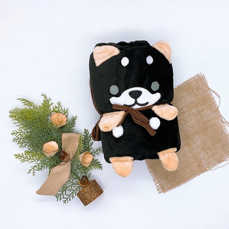 Christmas gift-Cartoon Shiba blanket(black) - ผ้าห่ม - วัสดุอื่นๆ สีดำ
