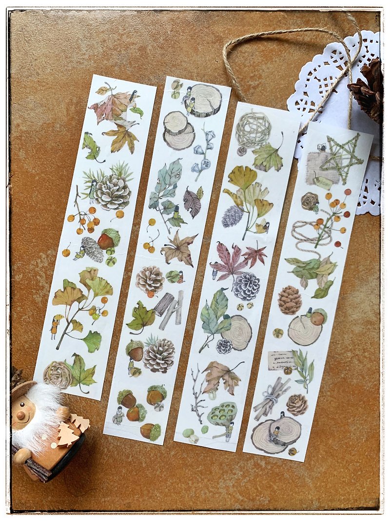 Autumn Leaves Collection PET Paper Tape Collage Material 10m Roll Long Cycle Made in Taiwan - มาสกิ้งเทป - กระดาษ หลากหลายสี