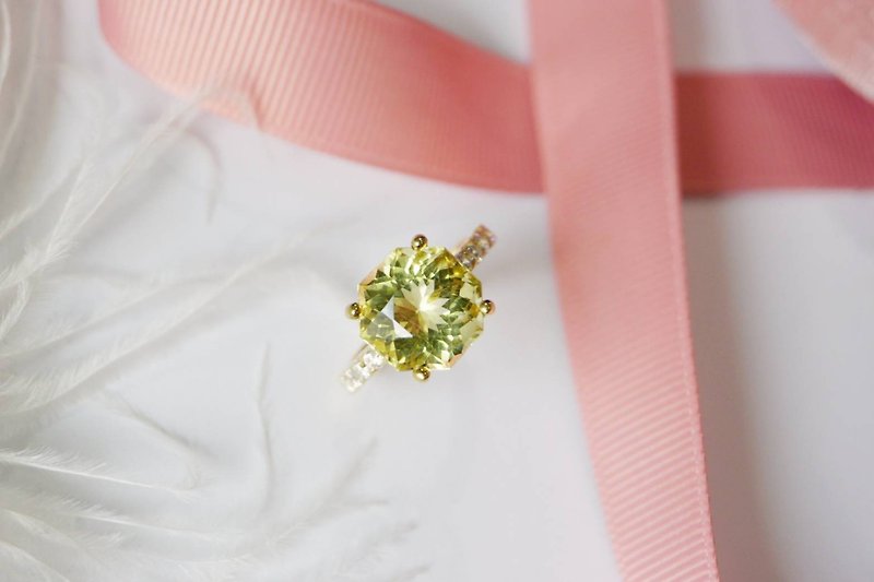 生の宝石を使った本物のレモンクォーツリング六角形のカット、美しい、925シルバー、金メッキ。 - リング - スターリングシルバー イエロー