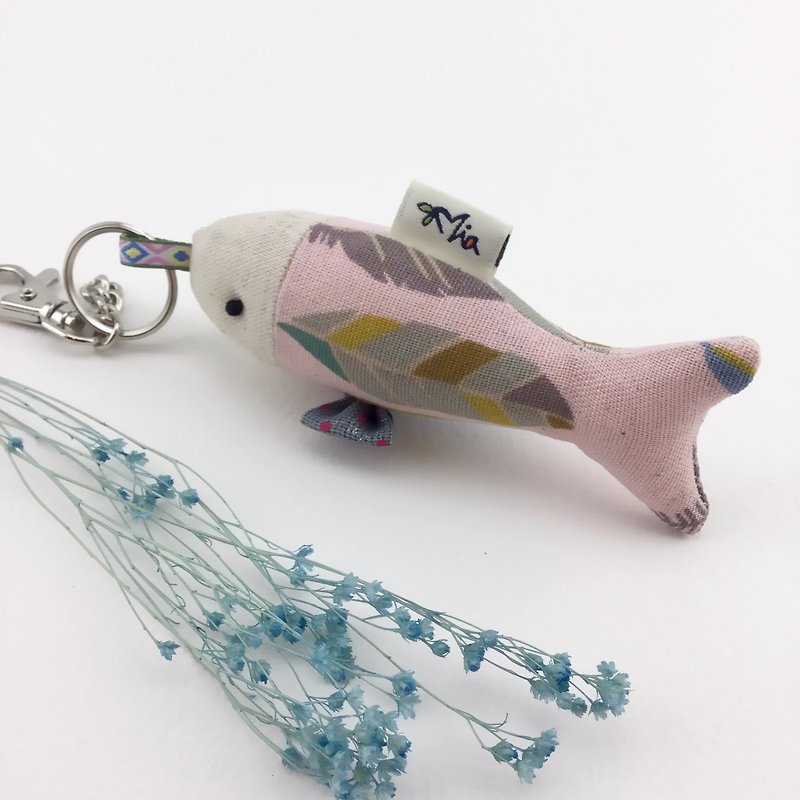 Fish fish charm / key ring - gentleman fat fish - (with metal hook) - พวงกุญแจ - ผ้าฝ้าย/ผ้าลินิน 