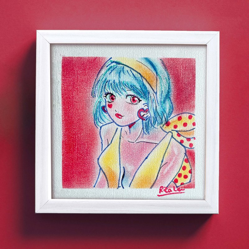 Pastel Drawing | 18cm Framed | Y2K Style - Posters - Paper Red