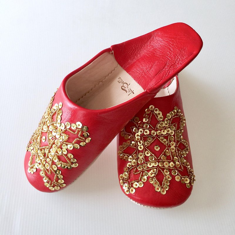 Babouche  Leather Slippers/Madame/Red/拖鞋 - อื่นๆ - หนังแท้ สีแดง