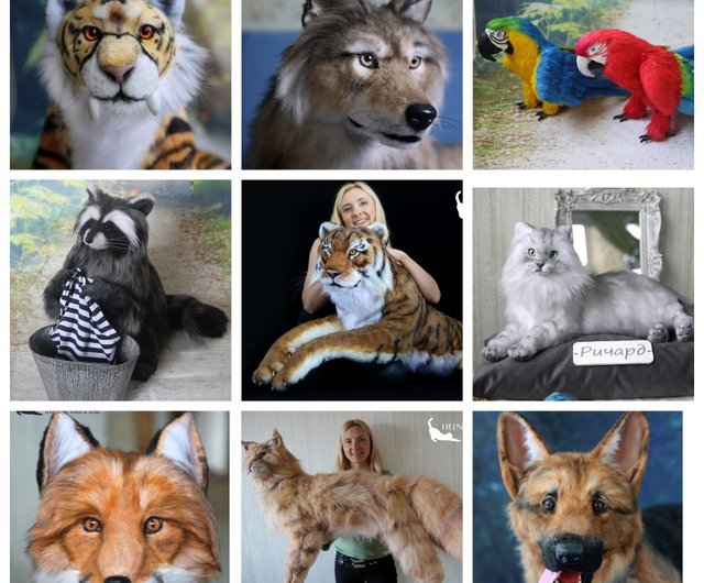 オオカミのリアルなぬいぐるみ。オークのおもちゃ。オオカミの