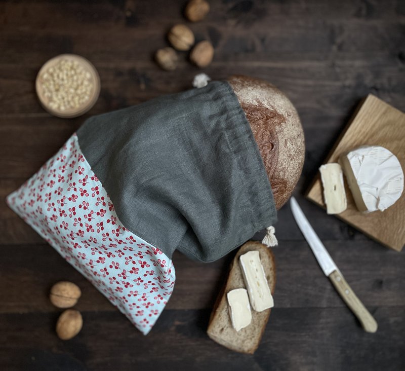 Linen Reusable Drawstring Sourdough Bread Bag, Cottage Style, Gift For Mom - ขวดใส่เครื่องปรุง - ลินิน สีเทา