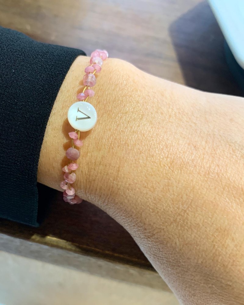 オファー_イングリッシュレターシェルフラットピンクトルマリンファセット菱形ピンクトルマリンツイストブレードブレスレット - ブレスレット - 翡翠 ピンク