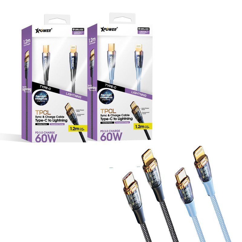 (ブルー) TPCL 1.2M 60W 透明ケース 高速伝送 充電 Type-C TO Lightning - スマホアクセサリー - アルミニウム合金 ブルー