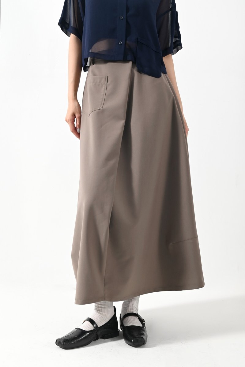 Shan Yong slightly wrapped hem pleated eight-quarter long skirt (three colors) - Skirts - Cotton & Hemp 