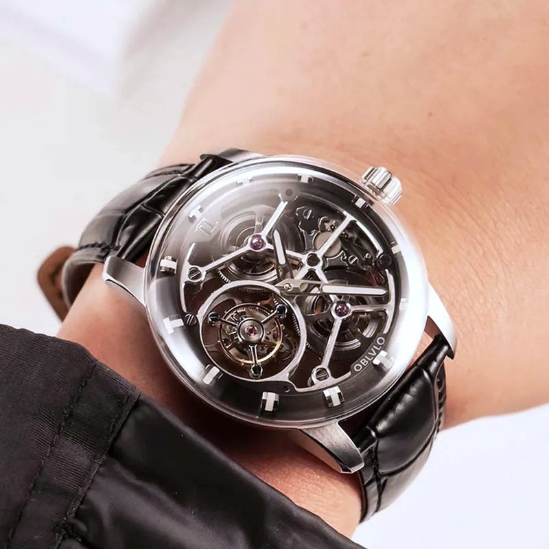 OBLVLO 歐弗洛  穹頂之光立體陀飛輪腕錶-暮光黑 - 男錶/中性錶 - 不鏽鋼 黑色