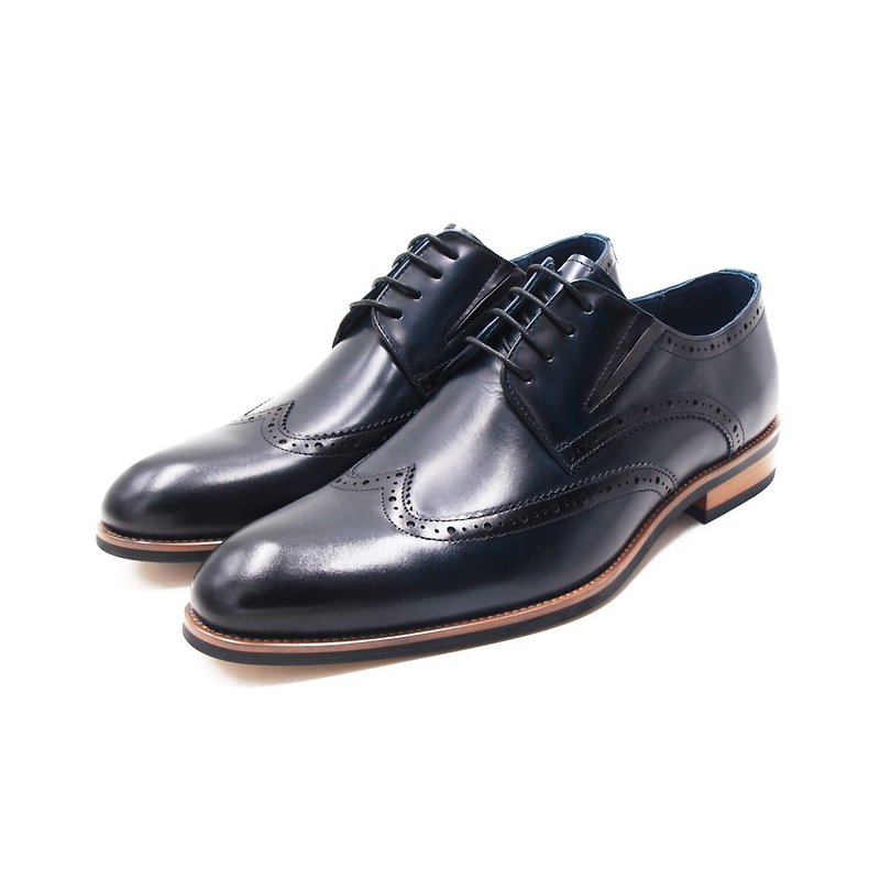 PQ (Men) Round Toe W Wing Pattern Derby Leather Shoes Men's Shoes-Dark Blue (Other Black) - Men's Leather Shoes - Rubber 