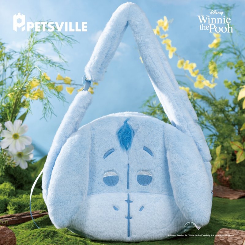 【PETSVILLE&迪士尼】小熊維尼屹耳絨毛外出包 - 寵物推車/寵物背包/外出籠 - 聚酯纖維 藍色