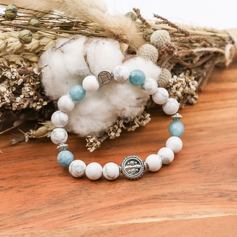 Tomorrow Sea | Tianhe Stone White Stone Natural Stone Bracelet - สร้อยข้อมือ - เครื่องเพชรพลอย สีน้ำเงิน