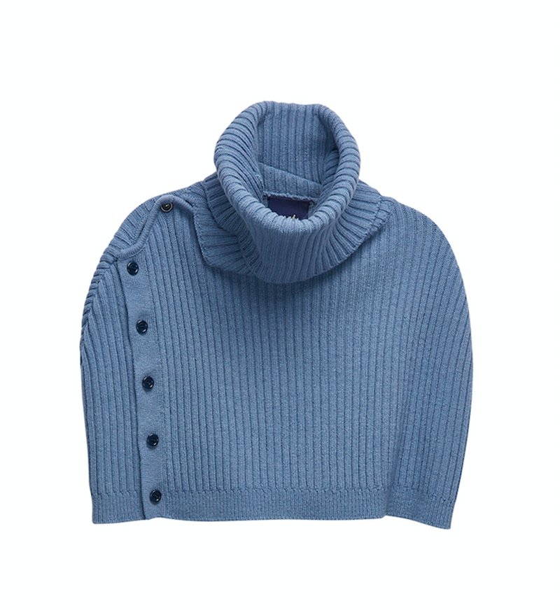 Button Open Knit Warmer- Blue - Women's Sweaters - Wool Blue