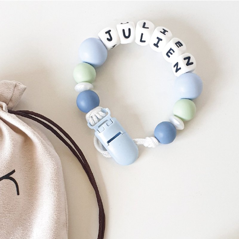 JULIEN 藍綠色 奶嘴鍊夾 / 客製化奶嘴鏈 可套香草奶嘴 (27cm) - 寶寶/兒童玩具/玩偶 - 其他材質 