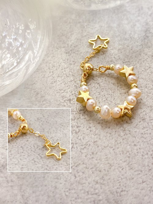 Muchat帽飾間 溫煦之地。MUCHAT手作14KGP星芒天然珍珠戒指