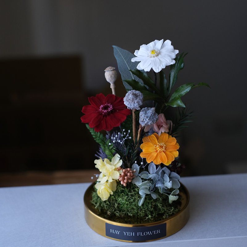 【心の小さな庭】日本から輸入したプリザーブドフラワーを使用したプリザーブドフラワーガラスカバー - ドライフラワー・ブーケ - 寄せ植え・花 
