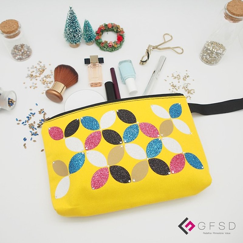 [GFSD] Rhinestone Boutique-Simple Series-Lemon Yellow [Kaleidoscope] Portable Universal Cosmetic Bag - กระเป๋าถือ - ผ้าฝ้าย/ผ้าลินิน สีเหลือง