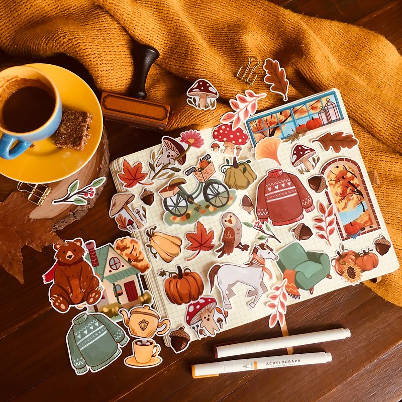 Warm Cozy Wilderness Fall Sticker Set (40 Pieces) - Stickers - Waterproof Material Multicolor