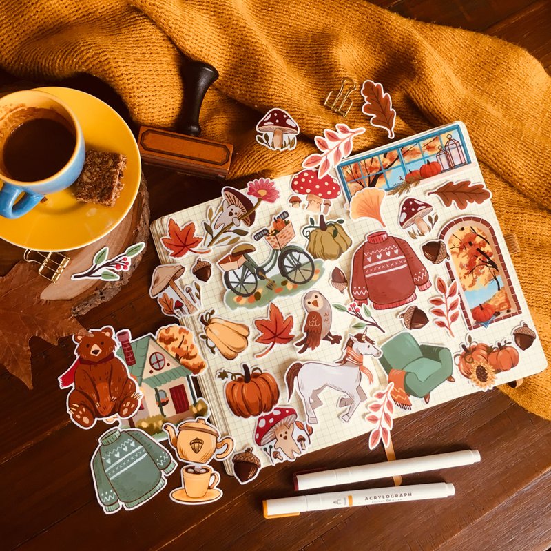 Warm Cozy Wilderness Fall Sticker Set (40 Pieces) - 貼紙 - 防水材質 多色