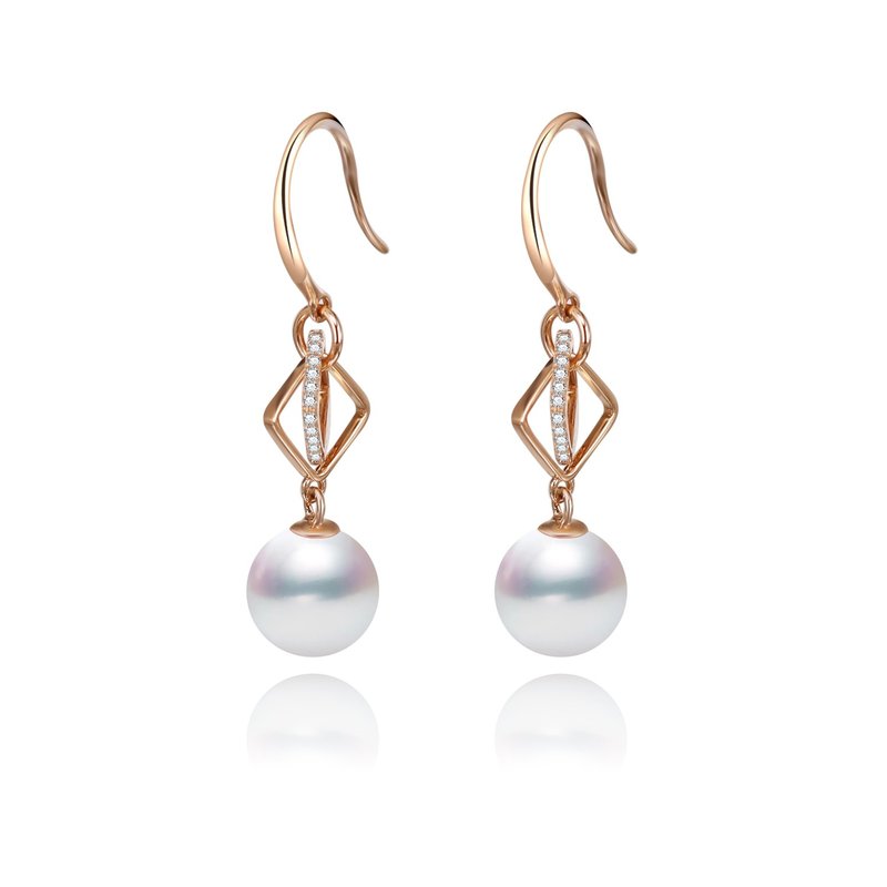 Akoya | Swinging Rhombus | 18K Gold | Diamond Earrings - Earrings & Clip-ons - Pearl 