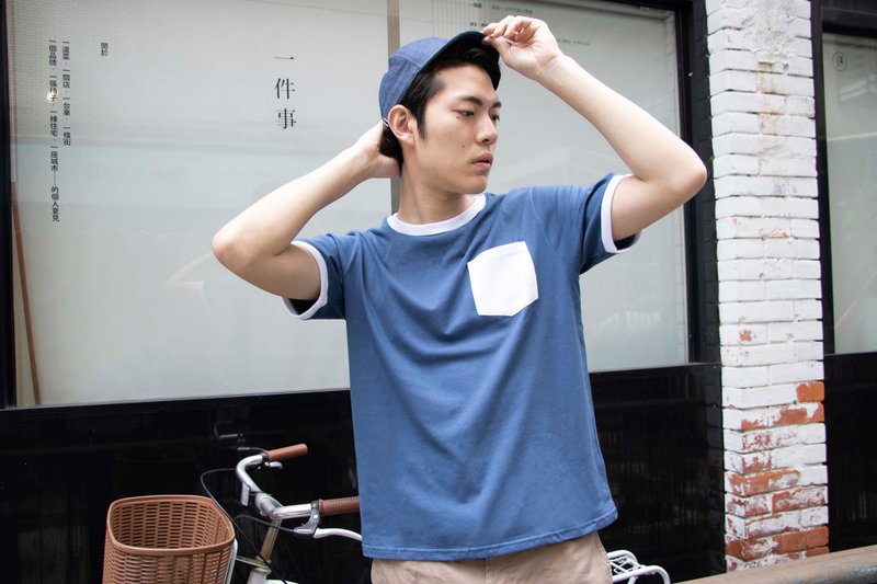 Small day piping color Tee (neutral version) - Men's T-Shirts & Tops - Cotton & Hemp Blue