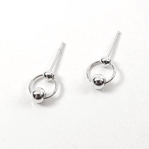 Miss Maru Jewellery 瘋狂幾何 | 兩顆圓珠(中)圓環圓形925純銀耳針耳環