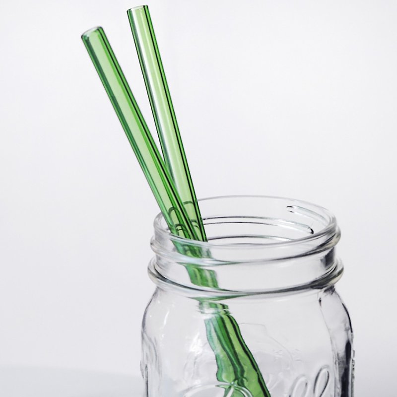 22cm (口徑0.8cm) 平口 長玻璃吸管1支入(附贈清潔刷) 環保客製化 - 環保飲管 - 玻璃 綠色