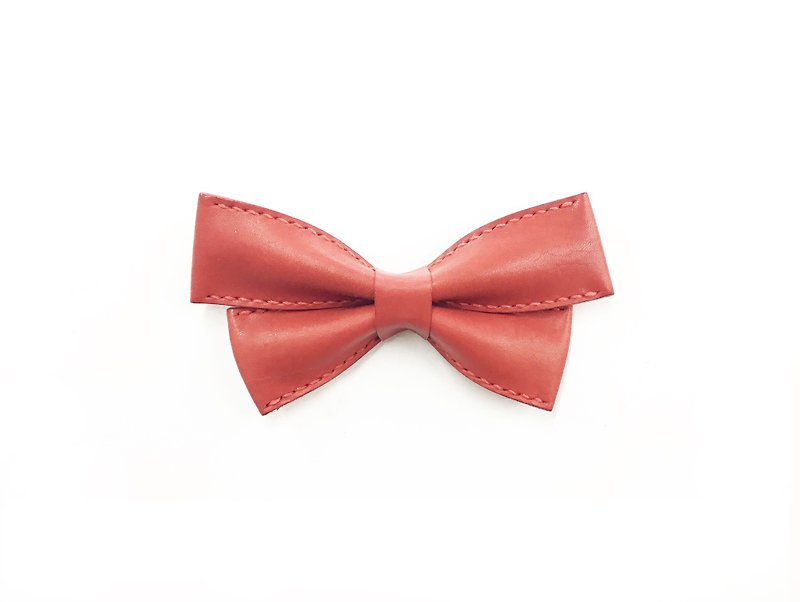 雙蝴蝶設計皮革煲呔【領結】 - 領結/領巾 - 真皮 紅色