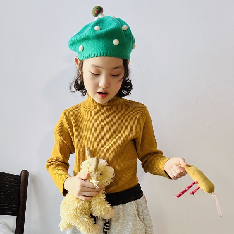 Turmeric core-spun yarn warm wool turtleneck top / children's clothing - เสื้อยืด - ผ้าฝ้าย/ผ้าลินิน สีเหลือง