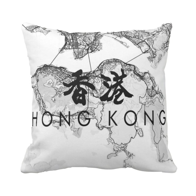 Hong Kong Map Off White Cushion Pillow-Wordings personlised - หมอน - เส้นใยสังเคราะห์ ขาว