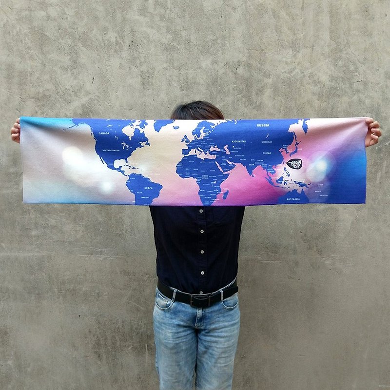 世界地圖運動毛巾 浪漫深海藍 - 毛巾浴巾 - 其他材質 藍色