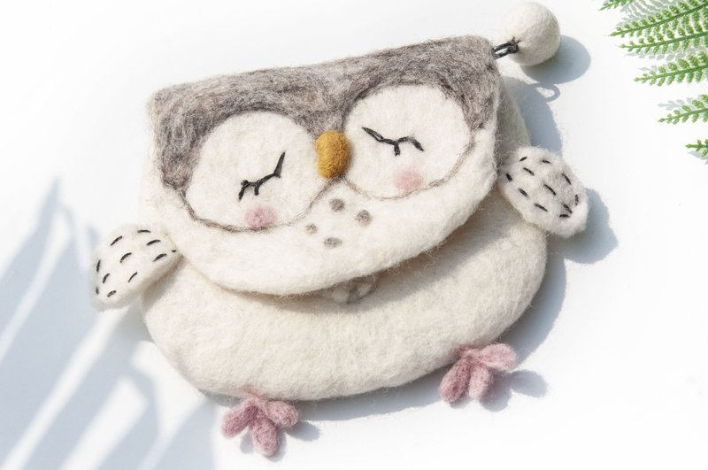 羊毛氈化妝袋/羊毛氈收納袋/零錢包/悠遊卡套/羊毛氈錢包-貓頭鷹 - 化妝包/收納袋 - 羊毛 多色