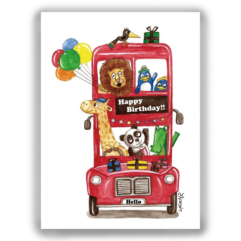 Hand-painted illustration universal card / birthday card / postcard / card / illustration card - birthday bus - การ์ด/โปสการ์ด - กระดาษ 