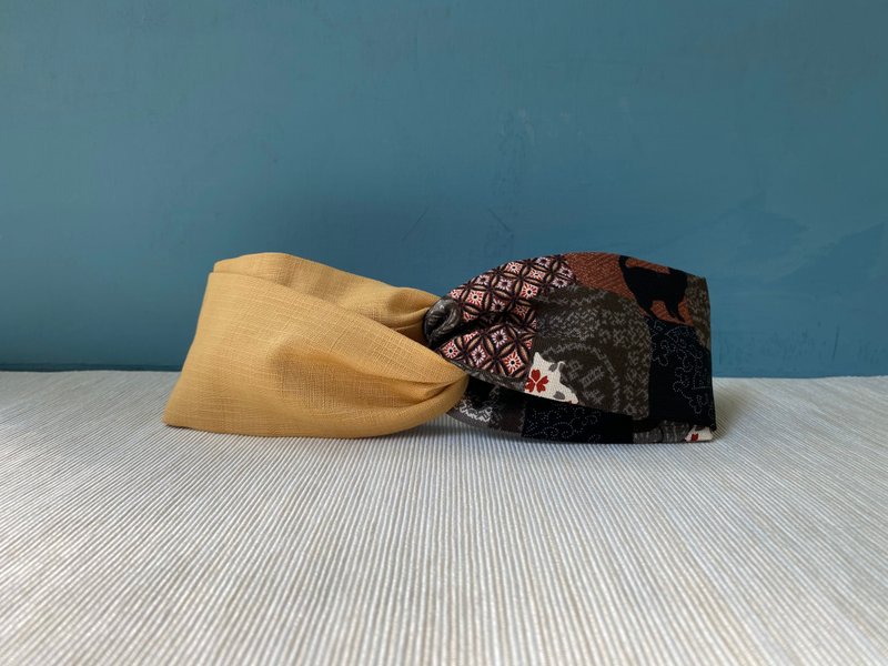 雙拼髮帶 / 影子喵喵 - 金 - 髮箍/髮帶 - 棉．麻 金色