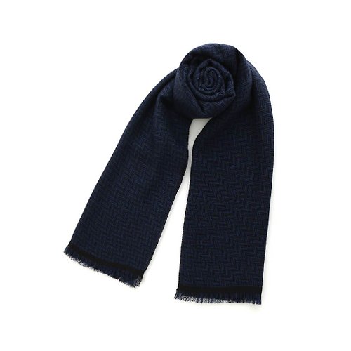 MOTHERHOUSE 磚紋編織羊毛圍巾-深藍(數量有限 售完為止)