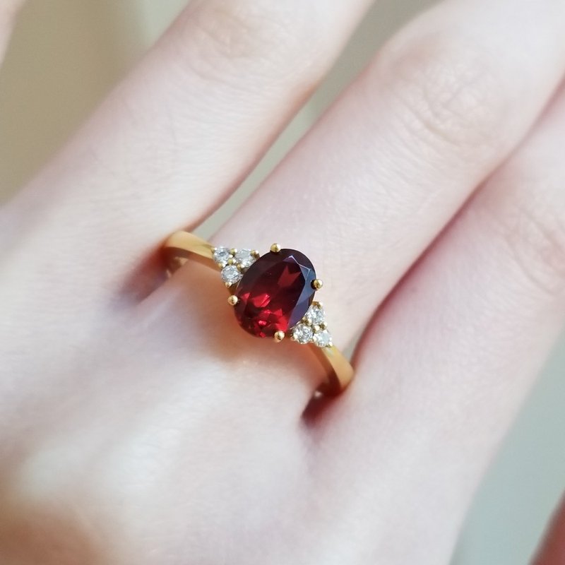 Natural Red Garnet Ring Vintage Garnet Ring Yellow Gold Ring Silver Ring - 戒指 - 寶石 多色