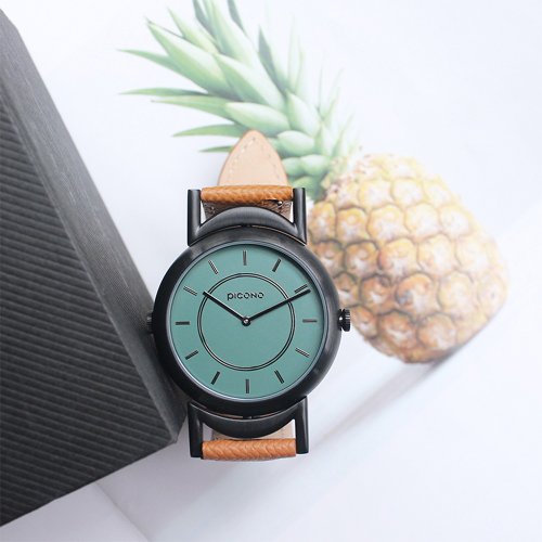 PICONO Watches Twin 系列簡約雙錶面法國真皮錶帶手錶/TN-11701 黑色