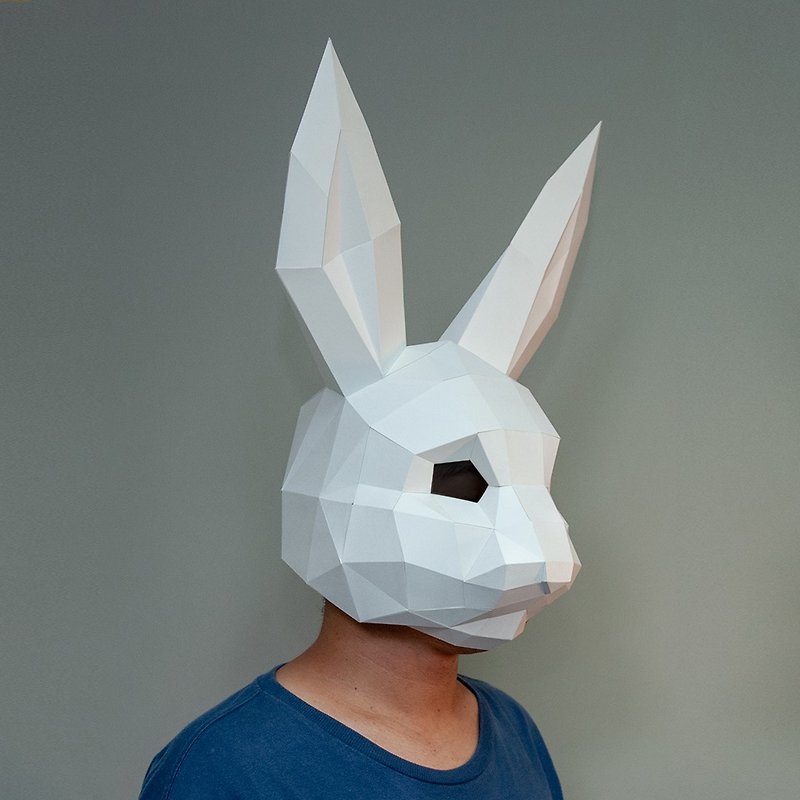 DIY手作3D紙模型擺飾 面具系列 - 兔子面具 (大人款)(4色可選) - 公仔模型 - 紙 白色