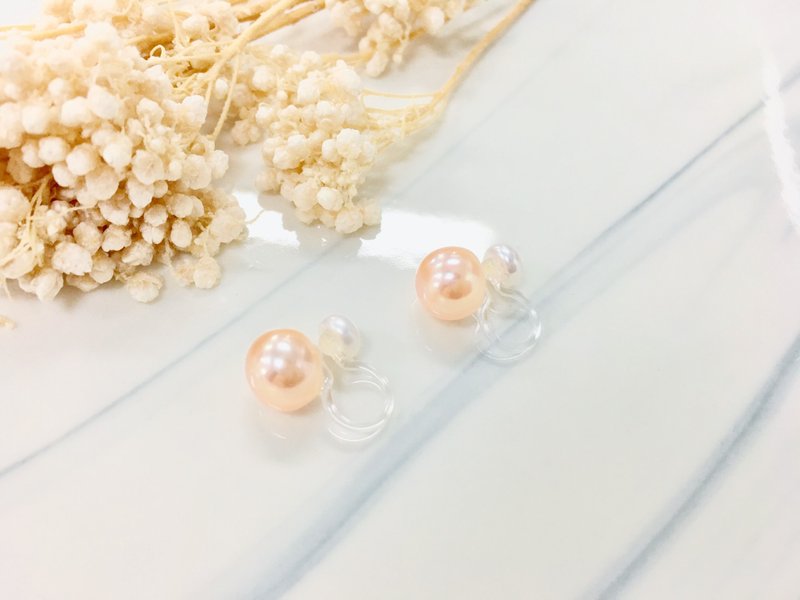 Pearl  Ear clip - golden rose color - ต่างหู - เครื่องเพชรพลอย สีทอง