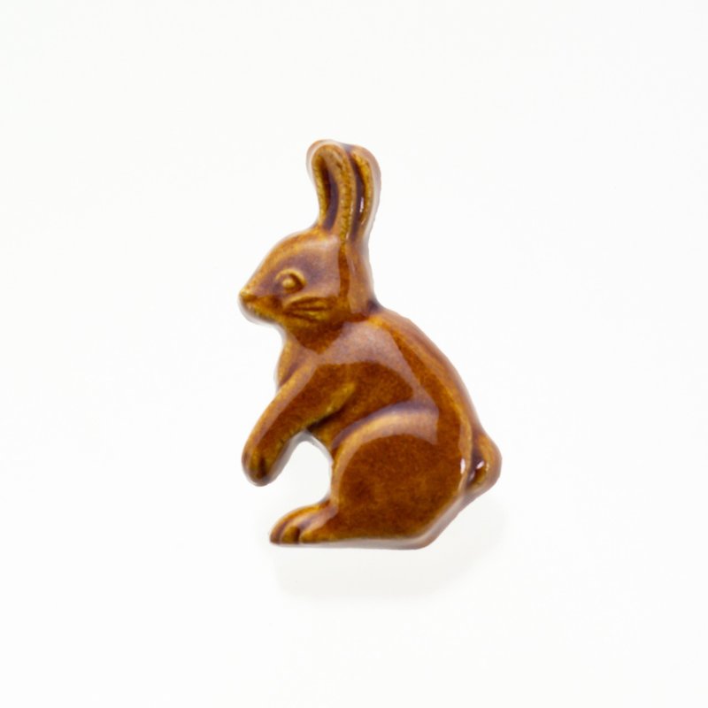 ceramics brooch rabbit brown - Brooches - Pottery Brown