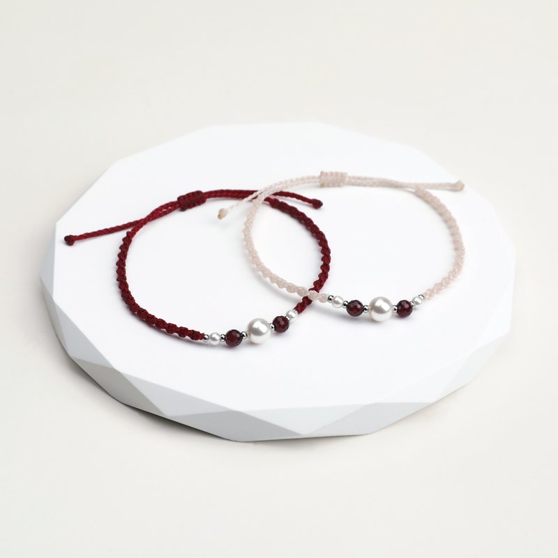 January Birthstone Garnet Austrian Pearl Macrame Knot Bracelet - Bracelets - Wax 