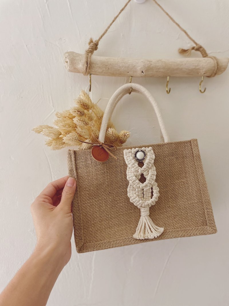 Cross braided jute bag/environmentally friendly/small bag/wenqing - กระเป๋าถือ - ผ้าฝ้าย/ผ้าลินิน 