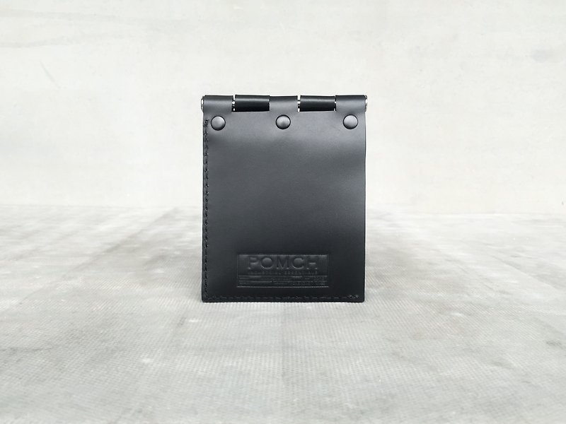 『POMCH』-HINGE Hinge Leather Short Wallet (Black) - กระเป๋าสตางค์ - หนังแท้ สีดำ