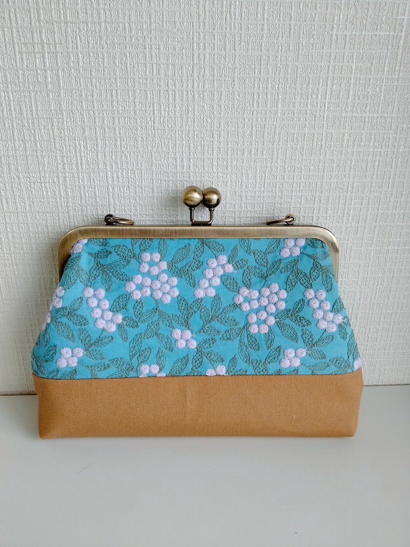 刺繍ポシェット(青緑) - 側背包/斜背包 - 棉．麻 綠色