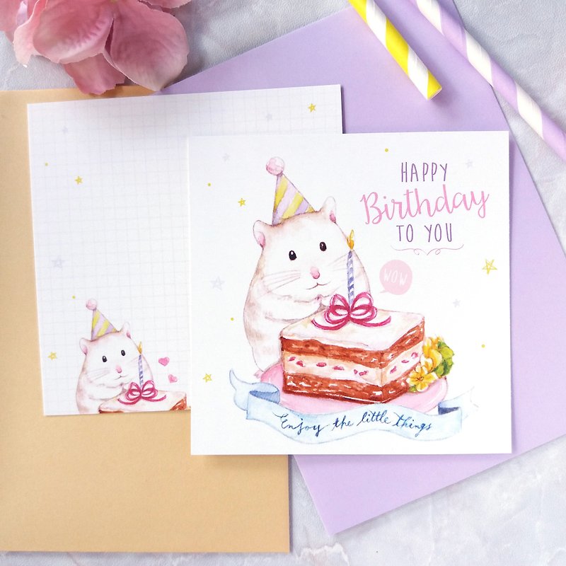 hamster birthday card - การ์ด/โปสการ์ด - กระดาษ สีน้ำเงิน