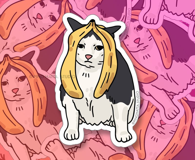 เซ็ทสติ๊กเกอร์ไดคัท ลายมีมแมว Banana Cat Meme - สติกเกอร์ - พลาสติก 