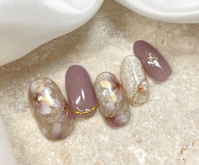 ネイルチップ/ニュアンスフラワー/パープル/サイズ指定オーダー