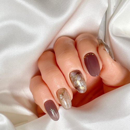 ネイルチップ 花 ニュアンス ちゅるん うるうる フルオーダー オーダーネイル ネイルチップ/ニュアンスフラワー/パープル/サイズ指定オーダー